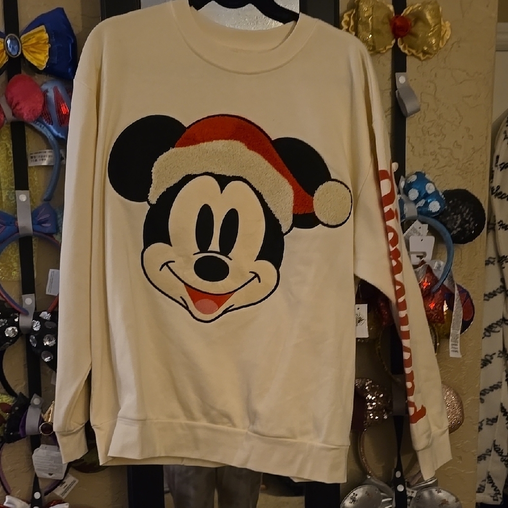 Disney Cream and Red Crewneck Sweater with Festive Mickey Mouse